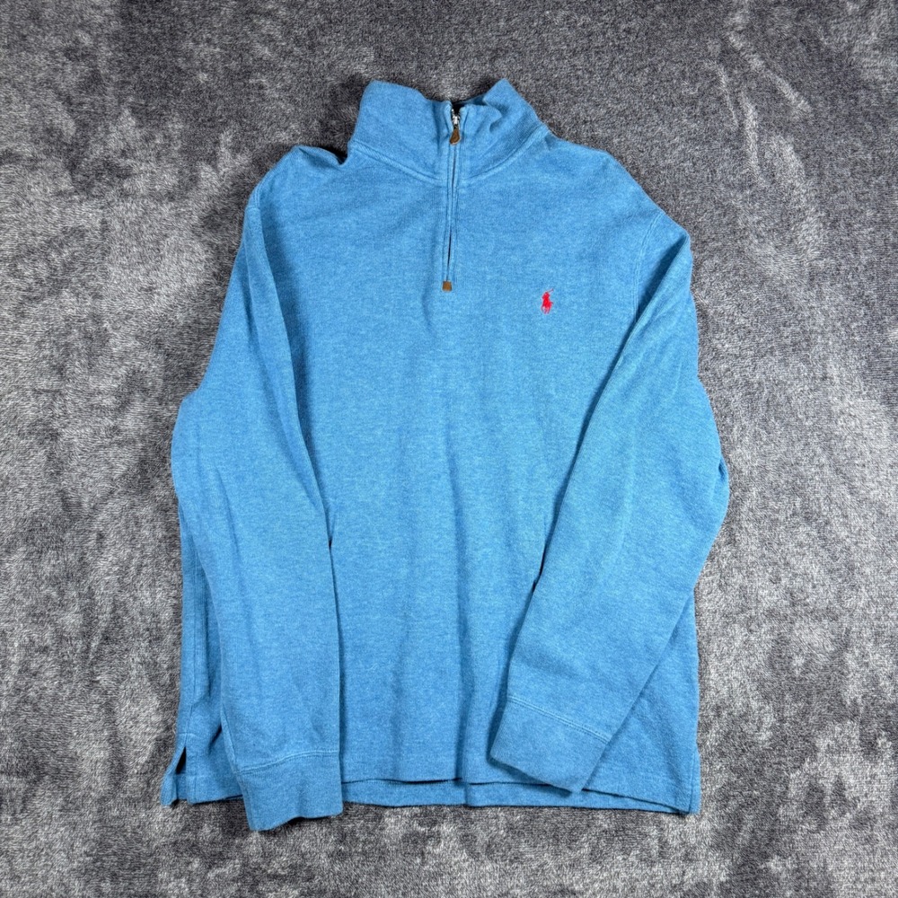 Polo Ralph Lauren Mens Large Blue 100% Cotton Quarter Zip Pullover Sweater L